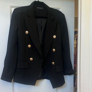 Attitude Unknown- Black Double-Breasted Blazer with Gold-Tone Buttons- small